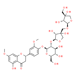 ChemSpider 2D Image | 4-[(2S)-5-Hydroxy-7-methoxy-4-oxo-3,4-dihydro-2H-chromen-2-yl]-2-methoxyphenyl 2-O-[(2S,3R,4R)-4-({[(2S,3R,4R)-3,4-dihydroxy-4-(hydroxymethyl)tetrahydro-2-furanyl]oxy}methyl)-3,4-dihydroxytetrahydro-2
-furanyl]-beta-D-glucopyranoside | C33H42O19