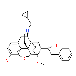 ChemSpider 2D Image | (5alpha,6beta,14beta,18R)-17-(Cyclopropylmethyl)-18-[(2R)-2-hydroxy-1-phenyl-2-propanyl]-6-methoxy-18,19-dihydro-4,5-epoxy-6,14-ethenomorphinan-3-ol | C32H39NO4