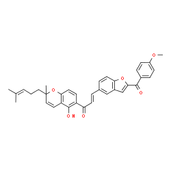 ChemSpider 2D Image | (2E)-1-[5-Hydroxy-2-methyl-2-(4-methyl-3-penten-1-yl)-2H-chromen-6-yl]-3-[2-(4-methoxybenzoyl)-1-benzofuran-5-yl]-2-propen-1-one | C35H32O6