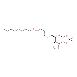 ChemSpider 2D Image | (3aR,5R,5aS,8aS,8bR)-2,2-Dimethyl-5-{[4-(octyloxy)butoxy]methyl}tetrahydro-3aH-bis[1,3]dioxolo[4,5-b:4',5'-d]pyran | C22H40O7