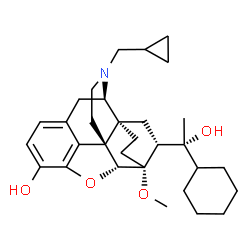 ChemSpider 2D Image | (5alpha,6beta,14beta,18R)-18-[(1R)-1-Cyclohexyl-1-hydroxyethyl]-17-(cyclopropylmethyl)-6-methoxy-18,19-dihydro-4,5-epoxy-6,14-ethenomorphinan-3-ol | C31H43NO4
