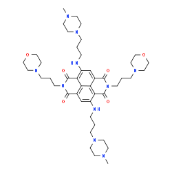 ChemSpider 2D Image | 4,9-Bis{[3-(4-methyl-1-piperazinyl)propyl]amino}-2,7-bis[3-(4-morpholinyl)propyl]benzo[lmn][3,8]phenanthroline-1,3,6,8(2H,7H)-tetrone | C44H66N10O6