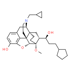 ChemSpider 2D Image | (5alpha,6beta,14beta,18R)-18-[(1S)-3-Cyclopentyl-1-hydroxypropyl]-17-(cyclopropylmethyl)-6-methoxy-18,19-dihydro-4,5-epoxy-6,14-ethenomorphinan-3-ol | C31H43NO4