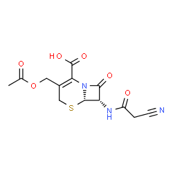 ChemSpider 2D Image | (6S,7S)-3-(Acetoxymethyl)-7-[(cyanoacetyl)amino]-8-oxo-5-thia-1-azabicyclo[4.2.0]oct-2-ene-2-carboxylic acid | C13H13N3O6S