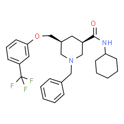 ChemSpider 2D Image | (3R,5S)-1-Benzyl-N-cyclohexyl-5-{[3-(trifluoromethyl)phenoxy]methyl}-3-piperidinecarboxamide | C27H33F3N2O2
