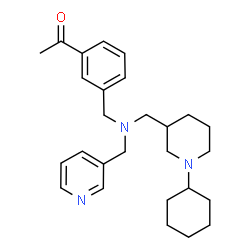 ChemSpider 2D Image | 1-[3-({[(1-Cyclohexyl-3-piperidinyl)methyl](3-pyridinylmethyl)amino}methyl)phenyl]ethanone | C27H37N3O