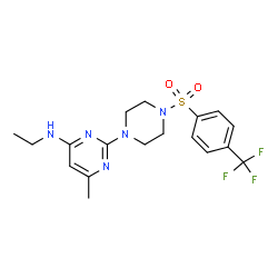 ChemSpider 2D Image | N-Ethyl-6-methyl-2-(4-{[4-(trifluoromethyl)phenyl]sulfonyl}-1-piperazinyl)-4-pyrimidinamine | C18H22F3N5O2S