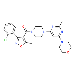 ChemSpider 2D Image | [3-(2-Chlorophenyl)-5-methyl-1,2-oxazol-4-yl]{4-[2-methyl-6-(4-morpholinyl)-4-pyrimidinyl]-1-piperazinyl}methanone | C24H27ClN6O3