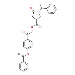 ChemSpider 2D Image | 2-[4-(Benzoyloxy)phenyl]-2-oxoethyl 5-oxo-1-(1-phenylethyl)-3-pyrrolidinecarboxylate | C28H25NO6