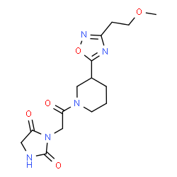 ChemSpider 2D Image | 3-(2-{3-[3-(2-Methoxyethyl)-1,2,4-oxadiazol-5-yl]-1-piperidinyl}-2-oxoethyl)-2,4-imidazolidinedione | C15H21N5O5