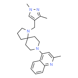 ChemSpider 2D Image | 4-{1-[(1,3-Dimethyl-1H-pyrazol-4-yl)methyl]-1,8-diazaspiro[4.5]dec-8-yl}-2-methylquinoline | C24H31N5