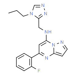 ChemSpider 2D Image | 5-(2-Fluorophenyl)-N-[(4-propyl-4H-1,2,4-triazol-3-yl)methyl]pyrazolo[1,5-a]pyrimidin-7-amine | C18H18FN7