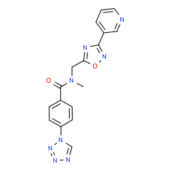 ChemSpider 2D Image | N-Methyl-N-{[3-(3-pyridinyl)-1,2,4-oxadiazol-5-yl]methyl}-4-(1H-tetrazol-1-yl)benzamide | C17H14N8O2