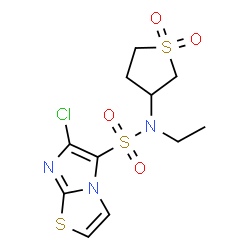 ChemSpider 2D Image | 6-Chloro-N-(1,1-dioxidotetrahydro-3-thiophenyl)-N-ethylimidazo[2,1-b][1,3]thiazole-5-sulfonamide | C11H14ClN3O4S3