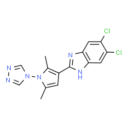 ChemSpider 2D Image | 5,6-Dichloro-2-[2,5-dimethyl-1-(4H-1,2,4-triazol-4-yl)-1H-pyrrol-3-yl]-1H-benzimidazole | C15H12Cl2N6