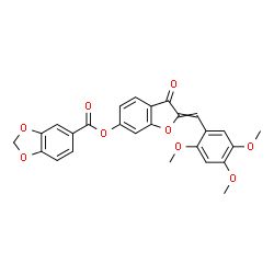 ChemSpider 2D Image | 3-Oxo-2-(2,4,5-trimethoxybenzylidene)-2,3-dihydro-1-benzofuran-6-yl 1,3-benzodioxole-5-carboxylate | C26H20O9