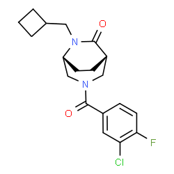 ChemSpider 2D Image | (1S,5R)-3-(3-Chloro-4-fluorobenzoyl)-6-(cyclobutylmethyl)-3,6-diazabicyclo[3.2.2]nonan-7-one | C19H22ClFN2O2