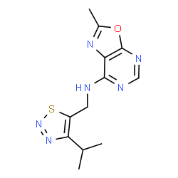 ChemSpider 2D Image | N-[(4-Isopropyl-1,2,3-thiadiazol-5-yl)methyl]-2-methyl[1,3]oxazolo[5,4-d]pyrimidin-7-amine | C12H14N6OS