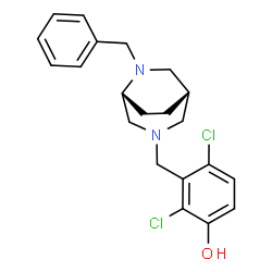ChemSpider 2D Image | 3-{[(1S,5R)-6-Benzyl-3,6-diazabicyclo[3.2.2]non-3-yl]methyl}-2,4-dichlorophenol | C21H24Cl2N2O