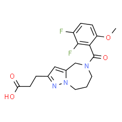 ChemSpider 2D Image | 3-[5-(2,3-Difluoro-6-methoxybenzoyl)-5,6,7,8-tetrahydro-4H-pyrazolo[1,5-a][1,4]diazepin-2-yl]propanoic acid | C18H19F2N3O4