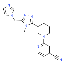 ChemSpider 2D Image | 2-{3-[5-(1H-Imidazol-1-ylmethyl)-4-methyl-4H-1,2,4-triazol-3-yl]-1-piperidinyl}isonicotinonitrile | C18H20N8