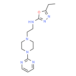 ChemSpider 2D Image | 5-Ethyl-N-{2-[4-(2-pyrimidinyl)-1-piperazinyl]ethyl}-1,3,4-oxadiazol-2-amine | C14H21N7O
