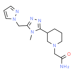 ChemSpider 2D Image | 2-{3-[4-Methyl-5-(1H-pyrazol-1-ylmethyl)-4H-1,2,4-triazol-3-yl]-1-piperidinyl}acetamide | C14H21N7O