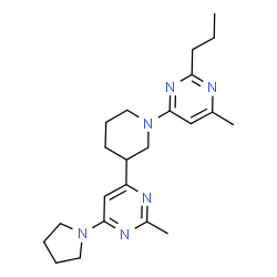 ChemSpider 2D Image | 2-Methyl-4-[1-(6-methyl-2-propyl-4-pyrimidinyl)-3-piperidinyl]-6-(1-pyrrolidinyl)pyrimidine | C22H32N6