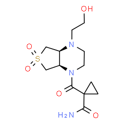 ChemSpider 2D Image | 1-{[(4aS,7aR)-4-(2-Hydroxyethyl)-6,6-dioxidohexahydrothieno[3,4-b]pyrazin-1(2H)-yl]carbonyl}cyclopropanecarboxamide | C13H21N3O5S