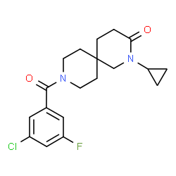ChemSpider 2D Image | 9-(3-Chloro-5-fluorobenzoyl)-2-cyclopropyl-2,9-diazaspiro[5.5]undecan-3-one | C19H22ClFN2O2