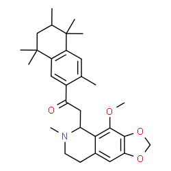 ChemSpider 2D Image | 1-(3,5,5,6,8,8-Hexamethyl-5,6,7,8-tetrahydro-2-naphthalenyl)-2-(4-methoxy-6-methyl-5,6,7,8-tetrahydro[1,3]dioxolo[4,5-g]isoquinolin-5-yl)ethanone | C30H39NO4