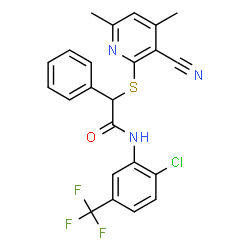 ChemSpider 2D Image | N1-[2-chloro-5-(trifluoromethyl)phenyl]-2-[(3-cyano-4,6-dimethyl-2-pyridyl)thio]-2-phenylacetamide | C23H17ClF3N3OS