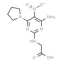 ChemSpider 2D Image | N-[4-Amino-5-nitro-6-(1-pyrrolidinyl)-2-pyrimidinyl]glycine | C10H14N6O4