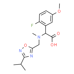 ChemSpider 2D Image | (2-Fluoro-5-methoxyphenyl){[(3-isopropyl-1,2,4-oxadiazol-5-yl)methyl](methyl)amino}acetic acid | C16H20FN3O4