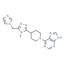 ChemSpider 2D Image | 6-{4-[5-(1H-Imidazol-1-ylmethyl)-4-methyl-4H-1,2,4-triazol-3-yl]-1-piperidinyl}-1H-purine | C17H20N10