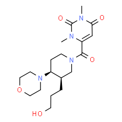 ChemSpider 2D Image | 6-{[(3R,4S)-3-(3-Hydroxypropyl)-4-(4-morpholinyl)-1-piperidinyl]carbonyl}-1,3-dimethyl-2,4(1H,3H)-pyrimidinedione | C19H30N4O5