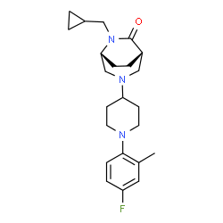 ChemSpider 2D Image | (1S,5R)-6-(Cyclopropylmethyl)-3-[1-(4-fluoro-2-methylphenyl)-4-piperidinyl]-3,6-diazabicyclo[3.2.2]nonan-7-one | C23H32FN3O