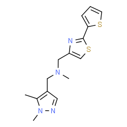 ChemSpider 2D Image | 1-(1,5-Dimethyl-1H-pyrazol-4-yl)-N-methyl-N-{[2-(2-thienyl)-1,3-thiazol-4-yl]methyl}methanamine | C15H18N4S2