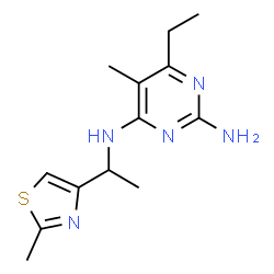 ChemSpider 2D Image | 6-Ethyl-5-methyl-N~4~-[1-(2-methyl-1,3-thiazol-4-yl)ethyl]-2,4-pyrimidinediamine | C13H19N5S