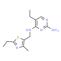 ChemSpider 2D Image | 5-Ethyl-N~4~-[(2-ethyl-4-methyl-1,3-thiazol-5-yl)methyl]-2,4-pyrimidinediamine | C13H19N5S