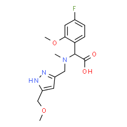 ChemSpider 2D Image | (4-Fluoro-2-methoxyphenyl)[{[5-(methoxymethyl)-1H-pyrazol-3-yl]methyl}(methyl)amino]acetic acid | C16H20FN3O4
