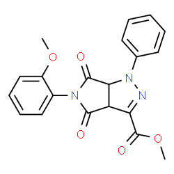 ChemSpider 2D Image | Methyl 5-(2-methoxyphenyl)-4,6-dioxo-1-phenyl-1,3a,4,5,6,6a-hexahydropyrrolo[3,4-c]pyrazole-3-carboxylate | C20H17N3O5