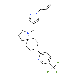 ChemSpider 2D Image | 1-[(1-Allyl-1H-pyrazol-4-yl)methyl]-8-[5-(trifluoromethyl)-2-pyridinyl]-1,8-diazaspiro[4.5]decane | C21H26F3N5