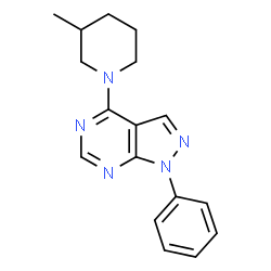 ChemSpider 2D Image | 4-(3-Methyl-1-piperidinyl)-1-phenyl-1H-pyrazolo[3,4-d]pyrimidine | C17H19N5