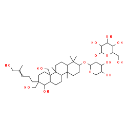 ChemSpider 2D Image | 7-Hydroxy-8,10a-bis(hydroxymethyl)-8-(5-hydroxy-4-methyl-3-penten-1-yl)-1,1,4a,10b-tetramethyloctadecahydro-2-chrysenyl 2-O-hexopyranosylpentopyranoside | C41H70O14