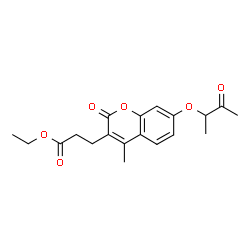ChemSpider 2D Image | Ethyl 3-{4-methyl-2-oxo-7-[(3-oxo-2-butanyl)oxy]-2H-chromen-3-yl}propanoate | C19H22O6
