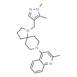 ChemSpider 2D Image | 4-{1-[(1,5-Dimethyl-1H-pyrazol-4-yl)methyl]-1,8-diazaspiro[4.5]dec-8-yl}-2-methylquinoline | C24H31N5