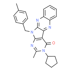 ChemSpider 2D Image | 3-Cyclopentyl-2-methyl-11-(4-methylbenzyl)-3,11-dihydro-4H-pyrimido[5',4':4,5]pyrrolo[2,3-b]quinoxalin-4-one | C26H25N5O
