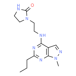 ChemSpider 2D Image | 1-{2-[(1-Methyl-6-propyl-1H-pyrazolo[3,4-d]pyrimidin-4-yl)amino]ethyl}-2-imidazolidinone | C14H21N7O
