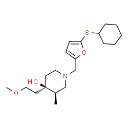 ChemSpider 2D Image | (3R,4R)-1-{[5-(Cyclohexylsulfanyl)-2-furyl]methyl}-4-(2-methoxyethyl)-3-methyl-4-piperidinol | C20H33NO3S
